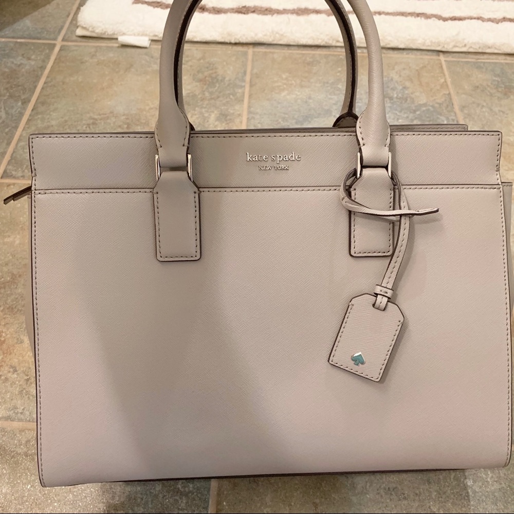 KATE SPADE LARGE SATCHEL SOFT TAUPE GRAY CAMERON - Picture 7 of 8
